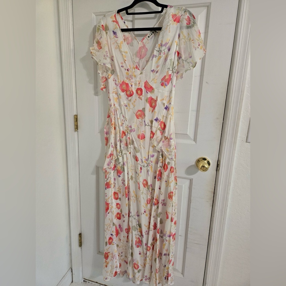 RIXO White and Pink Floral Maxi Dress